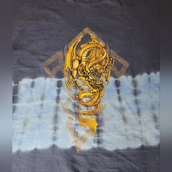 Y2K Dragon T Shirt Mens XL Long Sleeve Northcrest Blue Tie Dye Graphic Print - Picture 3 of 8